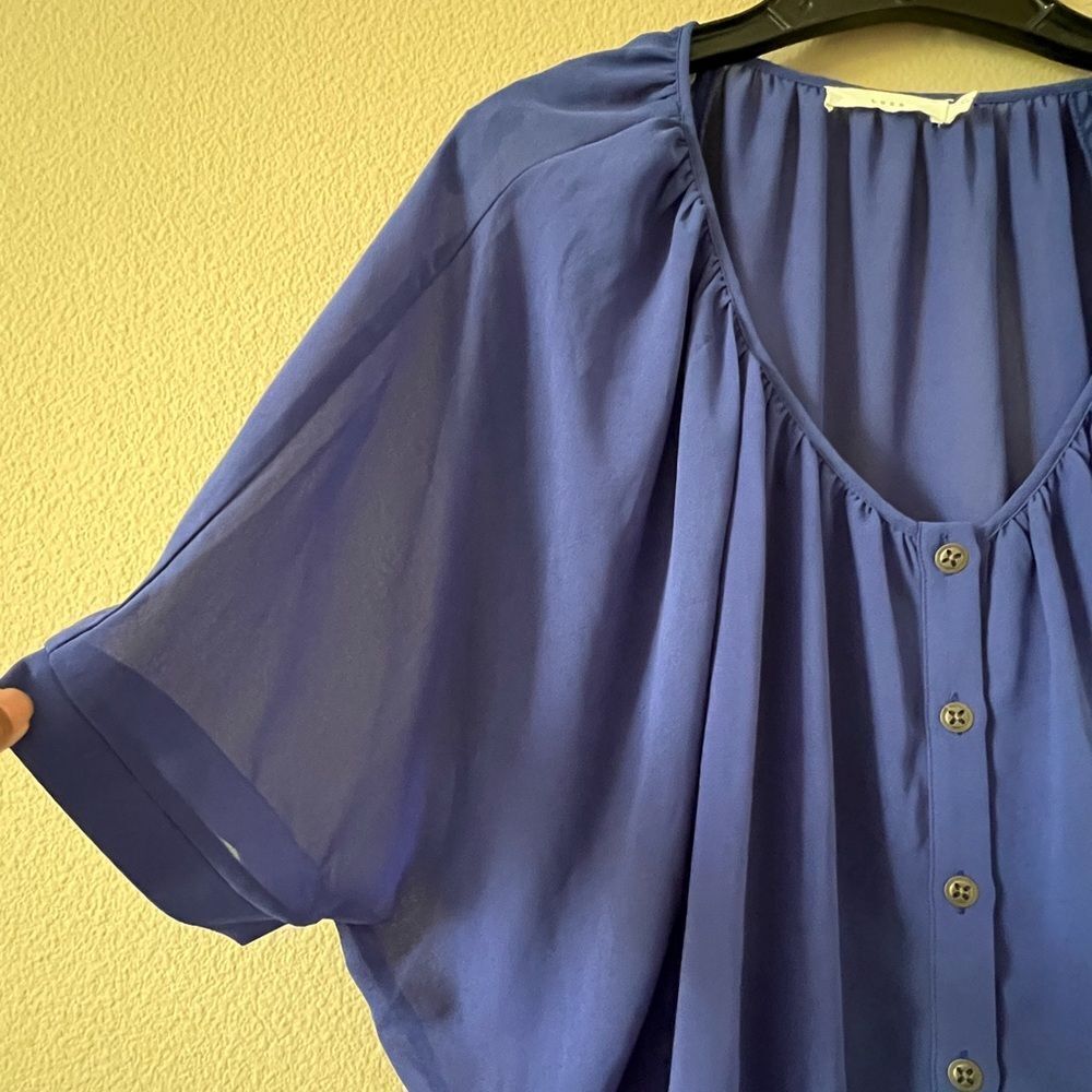 Lush Royal Blue V Neck Chiffon Blouse - Picture 5 of 9